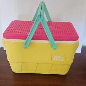 Igloo Yellow and Pink Cooler with Teal Handles